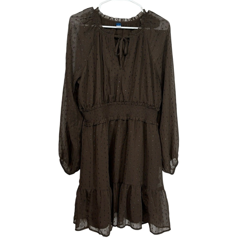Old Navy Brown Mini Dress Sheer Long Sleeve Boho Party Chiffon Feminine LARGE